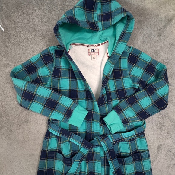 Lands End Serious Sweats Hooded Plaid Robe Belted Cozy Loungewear Size S - Picture 8 of 14
